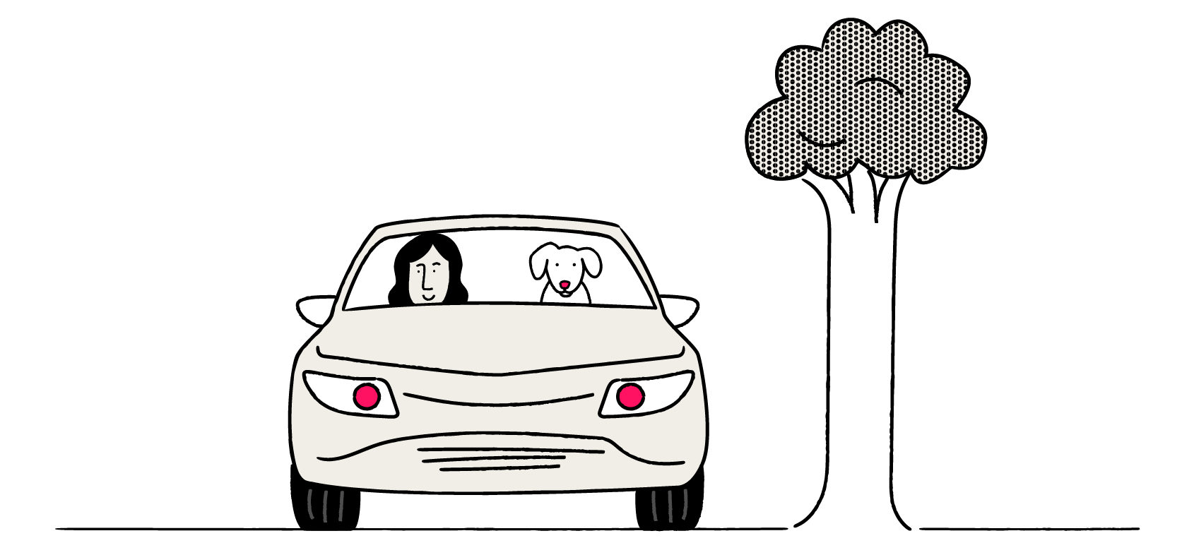 A girl and dog in her car next to a tree - Oly Novated Lease